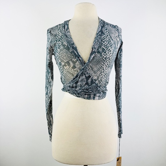 Only Hearts python snake print semi-sheer wrap blouse NWT - Picture 2 of 7